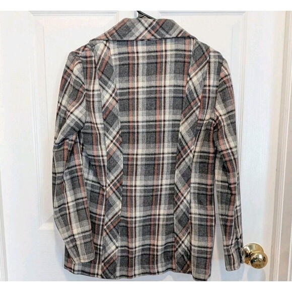 Vintage Bill Atkinson Glen Of Michigan Grey Orange Plaid Button Jacket 70s Wool - Picture 4 of 7